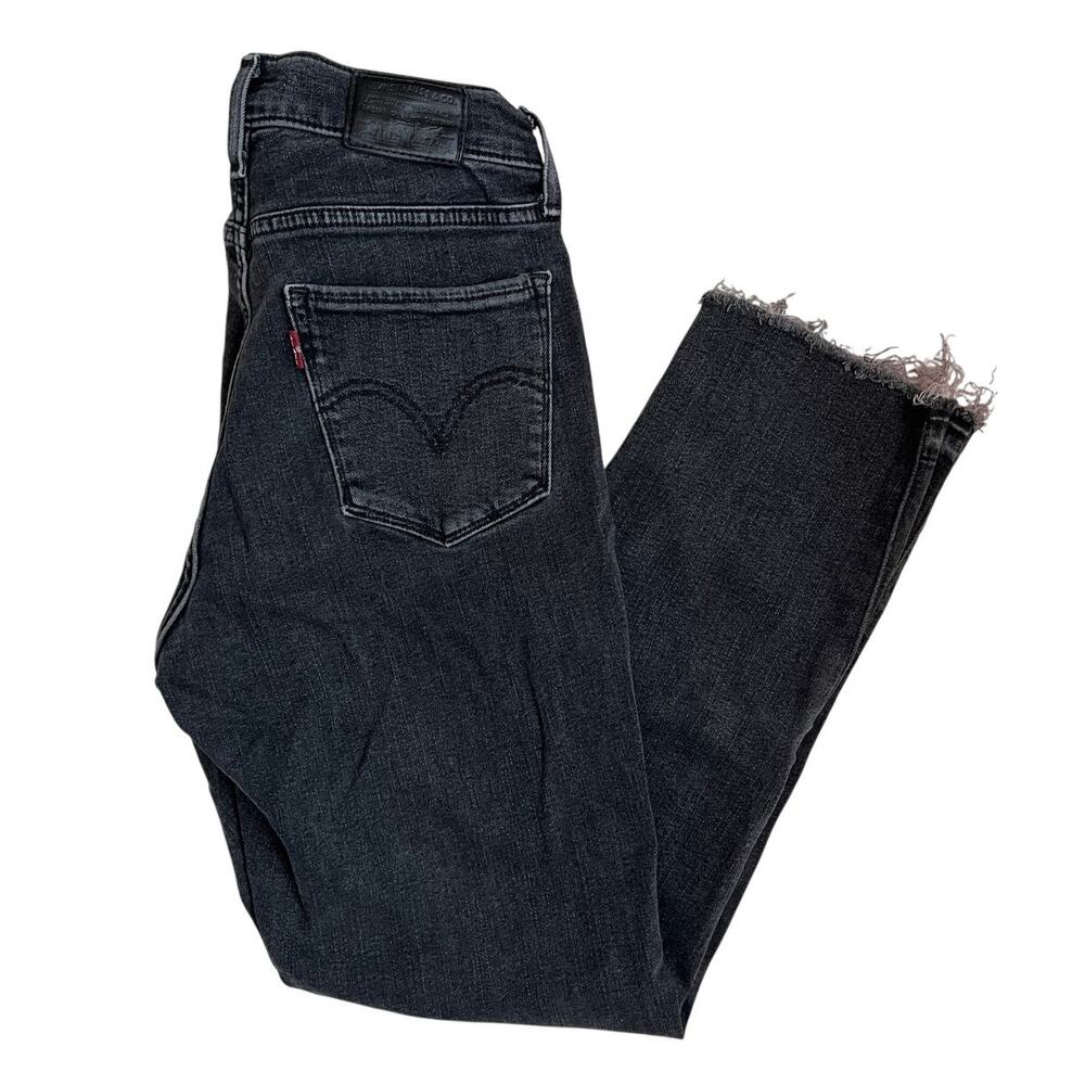 Levi's Premium Curvy Straight Leg Jeans Black Raw Hem Sz 26